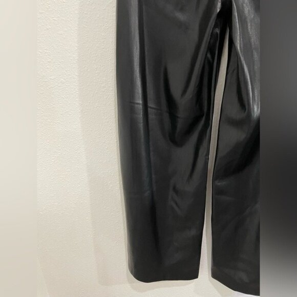Alice + Olivia Vegan Leather Wide Leg Pants Black Chic Baggy Low Rise Designer - Picture 6 of 12